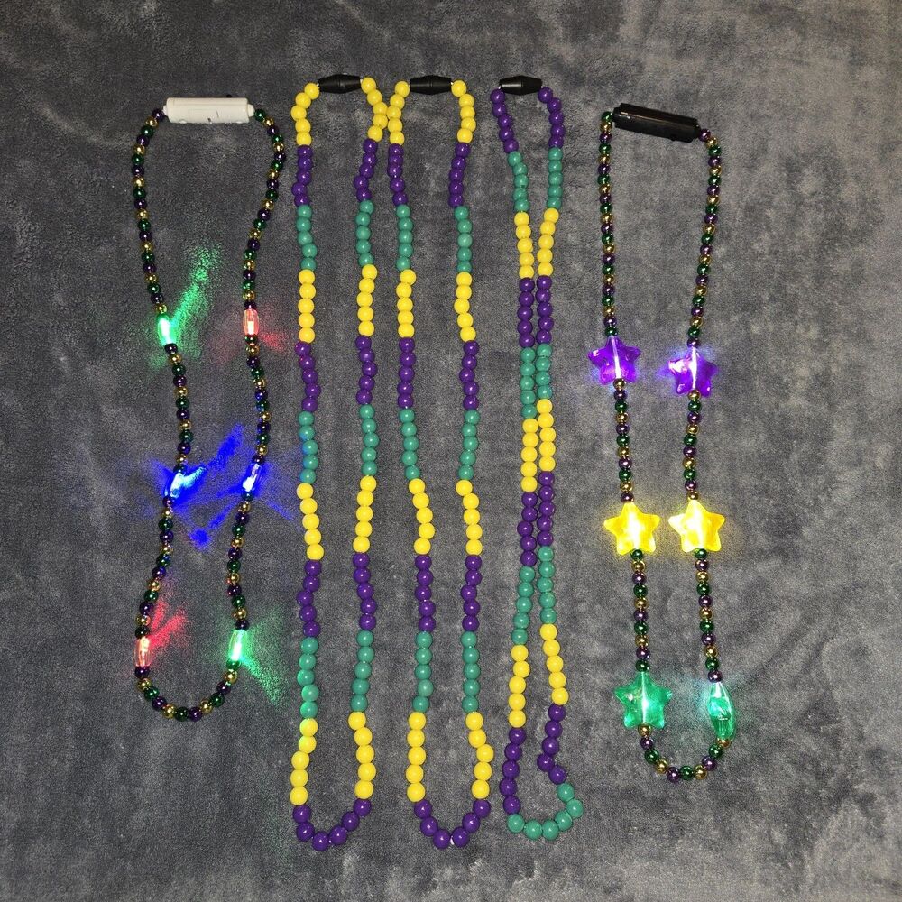 2026 Light Up Blinky Beads In Mardi Gras colors Carnival Set of 5